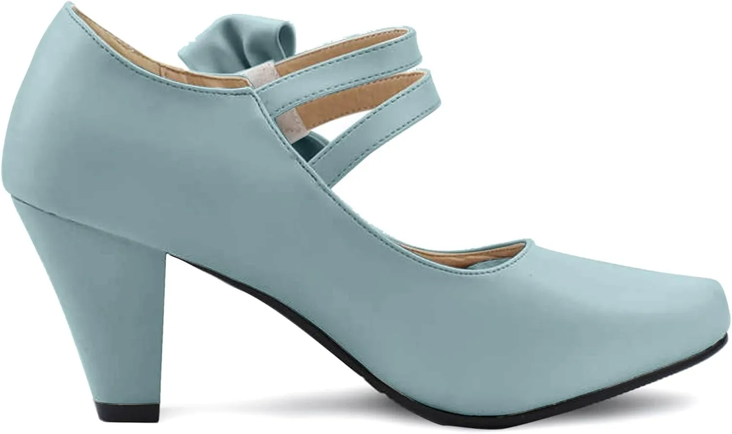 100FIXEO Chic Block High Heel Mary Jane Shoes Women Heels and Pumps Ladies Sweet Ankle Strap Dress Pumps Hook and Loop Bow Heels Closed Toe