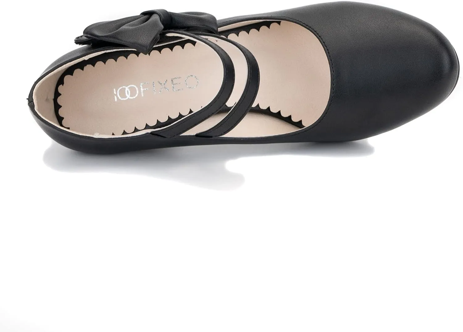 100FIXEO Chic Block High Heel Mary Jane Shoes Women Heels and Pumps Ladies Sweet Ankle Strap Dress Pumps Hook and Loop Bow Heels Closed Toe