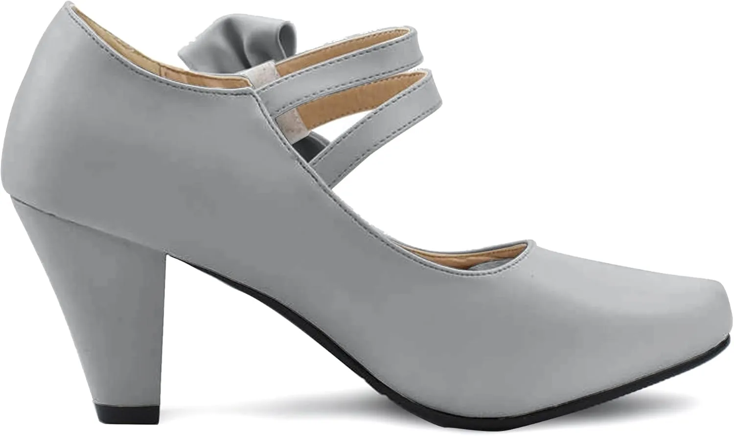 100FIXEO Chic Block High Heel Mary Jane Shoes Women Heels and Pumps Ladies Sweet Ankle Strap Dress Pumps Hook and Loop Bow Heels Closed Toe