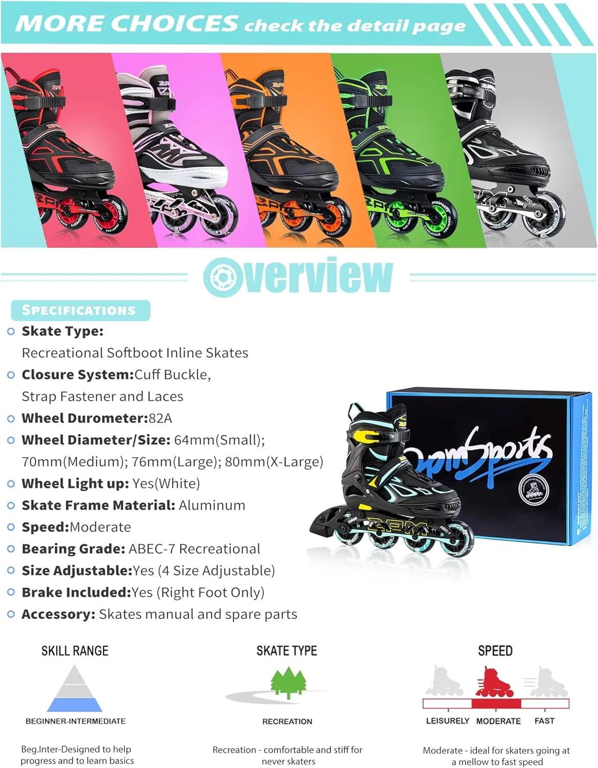 2PM SPORTS Vinal Girls Adjustable Flashing Inline Skates, All Wheels Light Up, Fun Illuminating Skates for Kids Men Adult Women and Boys