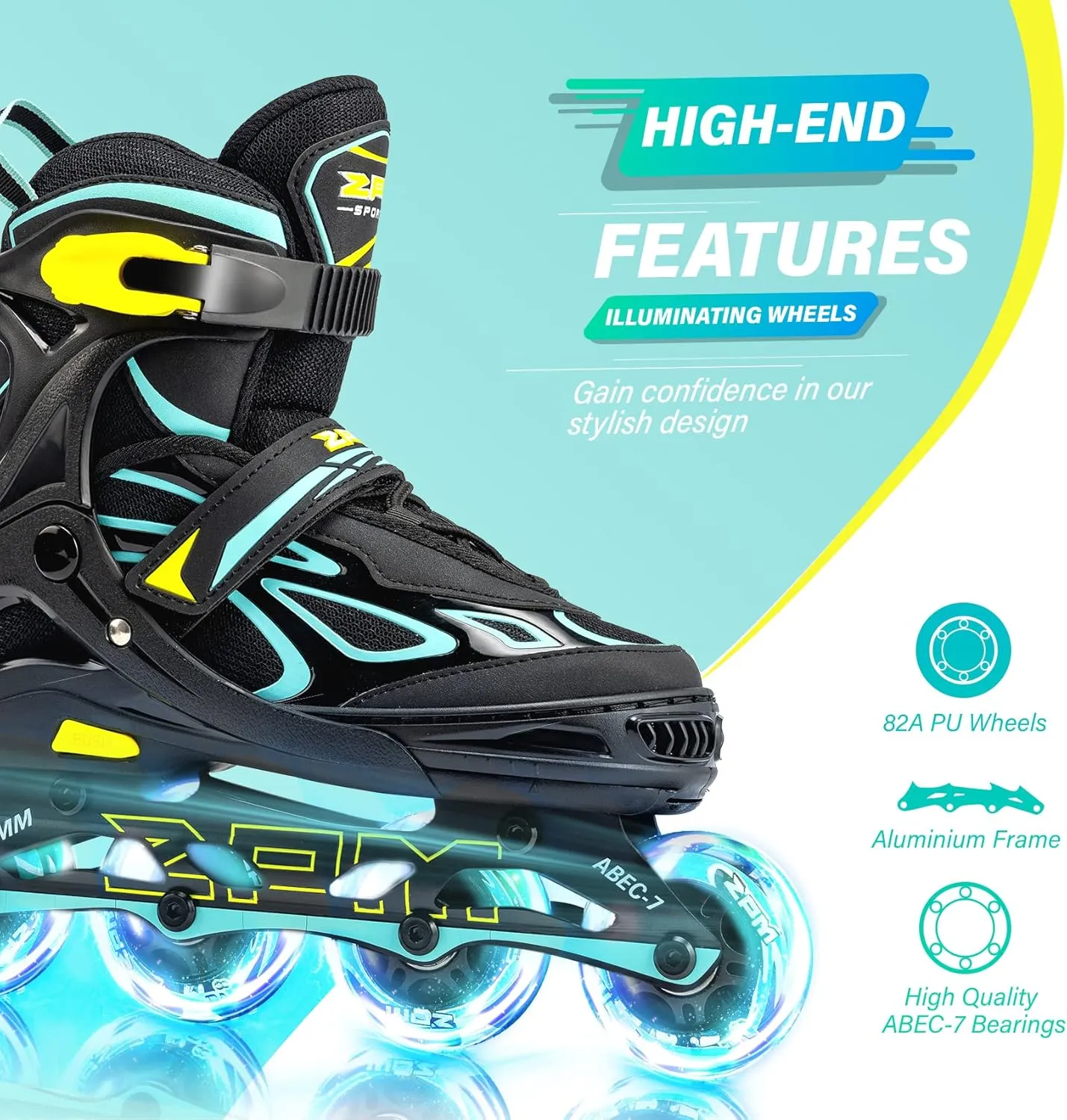 2PM SPORTS Vinal Girls Adjustable Flashing Inline Skates, All Wheels Light Up, Fun Illuminating Skates for Kids Men Adult Women and Boys