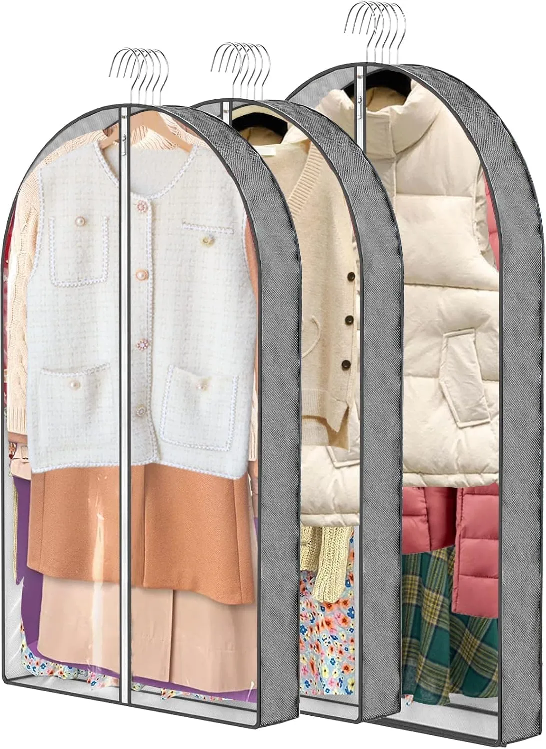 3 Pcs Garment Bags, 40" & 50" PEVA Moth-Proof Breathable Dust Cover, Hanging Clothes Covers with Bedroom, Suits, Padded Clothes, Shirts Prevent Dust