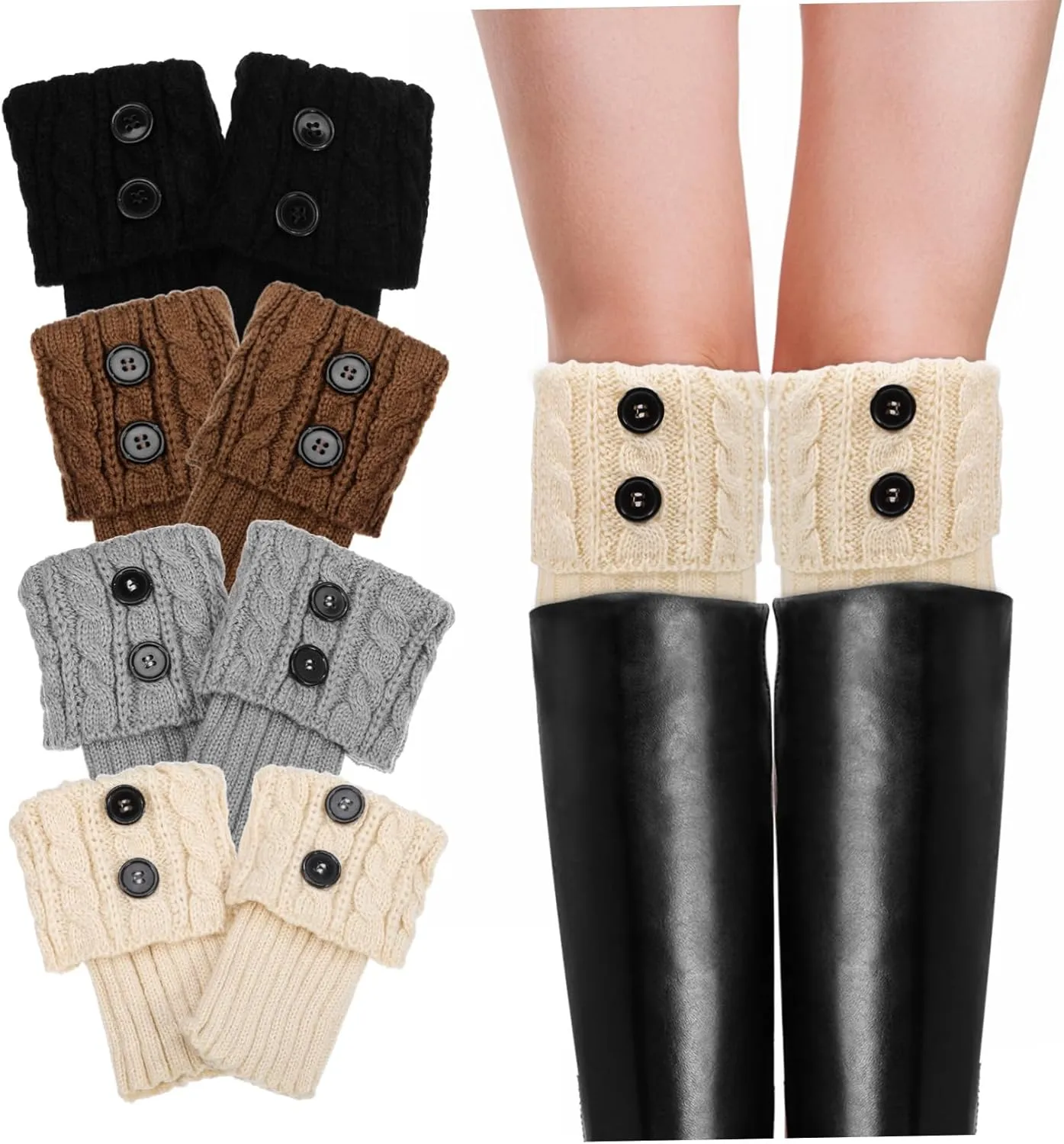 4 Pairs Women's Boot Cuffs Knit Leg Warmers Short Wool Socks Fashionable Ankle Warmers Warm Boot Covers for Women