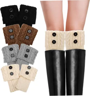 4 Pairs Women's Boot Cuffs Knit Leg Warmers Short Wool Socks Fashionable Ankle Warmers Warm Boot Covers for Women