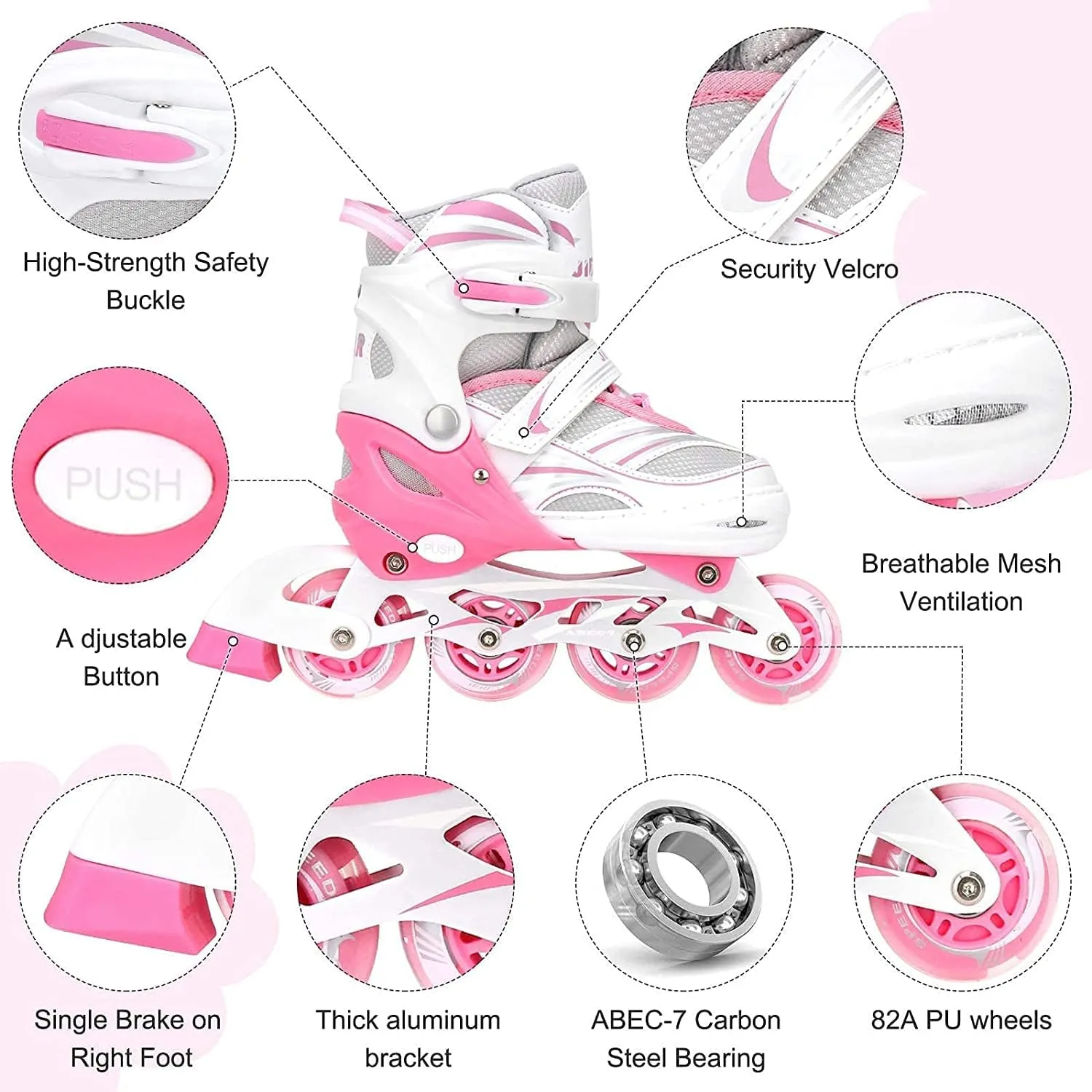 4 Size Adjustable Inline Skate for Kids,Children's Inline Skates with Light Up Wheel,Outdoor Illuminating Roller Skates for Girls,Boys and Beginners