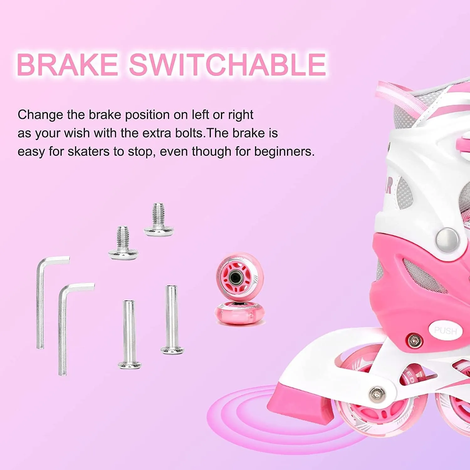 4 Size Adjustable Inline Skate for Kids,Children's Inline Skates with Light Up Wheel,Outdoor Illuminating Roller Skates for Girls,Boys and Beginners