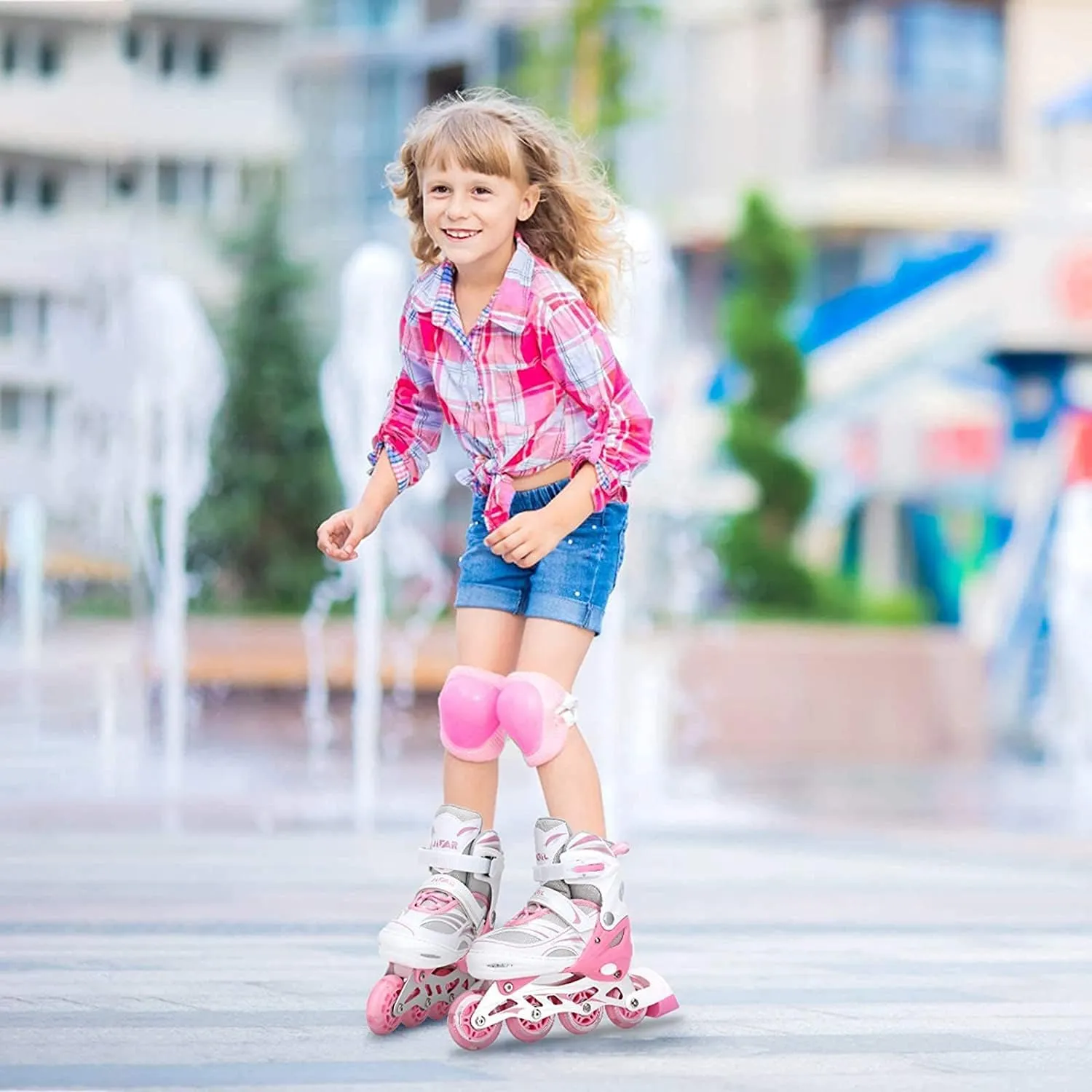 4 Size Adjustable Inline Skate for Kids,Children's Inline Skates with Light Up Wheel,Outdoor Illuminating Roller Skates for Girls,Boys and Beginners