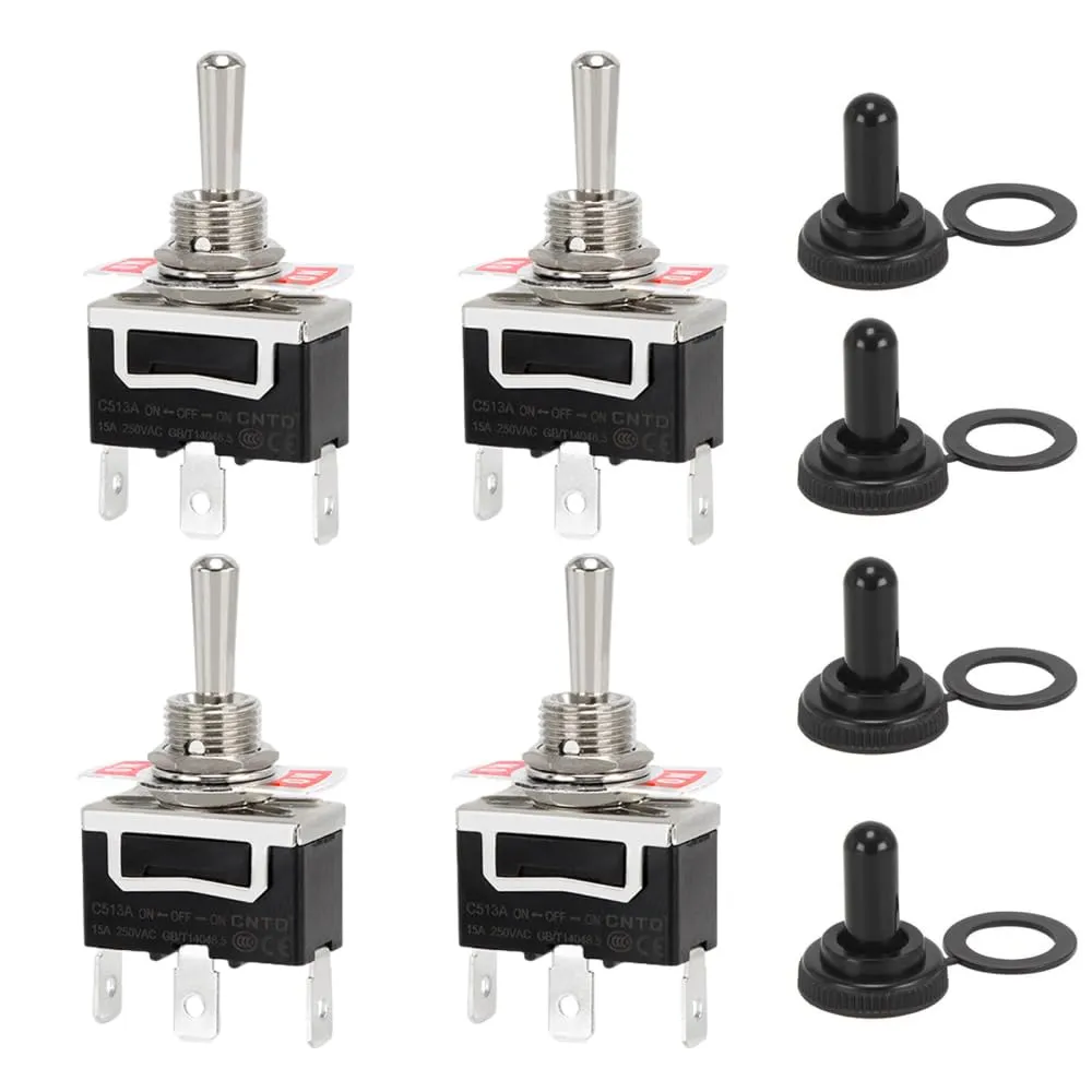 4PCS Momentary Toggle Switches, 3 Way Waterproof Switches with Boot Cap Covers, ON/Off/ON 30A 12VDC 15A 250VAC 20A 125VAC Toggle Switches for Cars Marine Campers