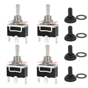 4PCS Momentary Toggle Switches, 3 Way Waterproof Switches with Boot Cap Covers, ON/Off/ON 30A 12VDC 15A 250VAC 20A 125VAC Toggle Switches for Cars Marine Campers