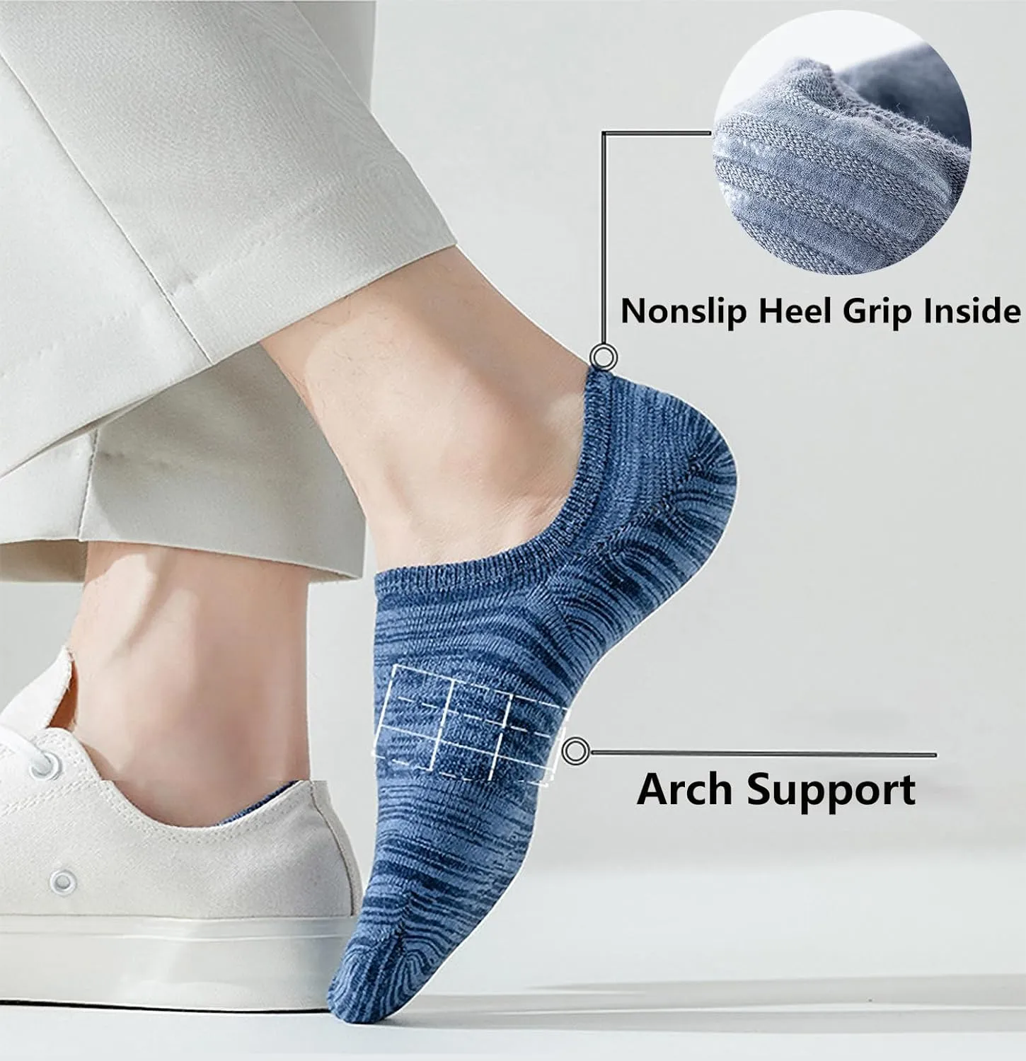 8 Pairs Mens No Show Socks Invisible Low Cut Ankle Short Loafer Boat Socks Nonslip Cotton Socks