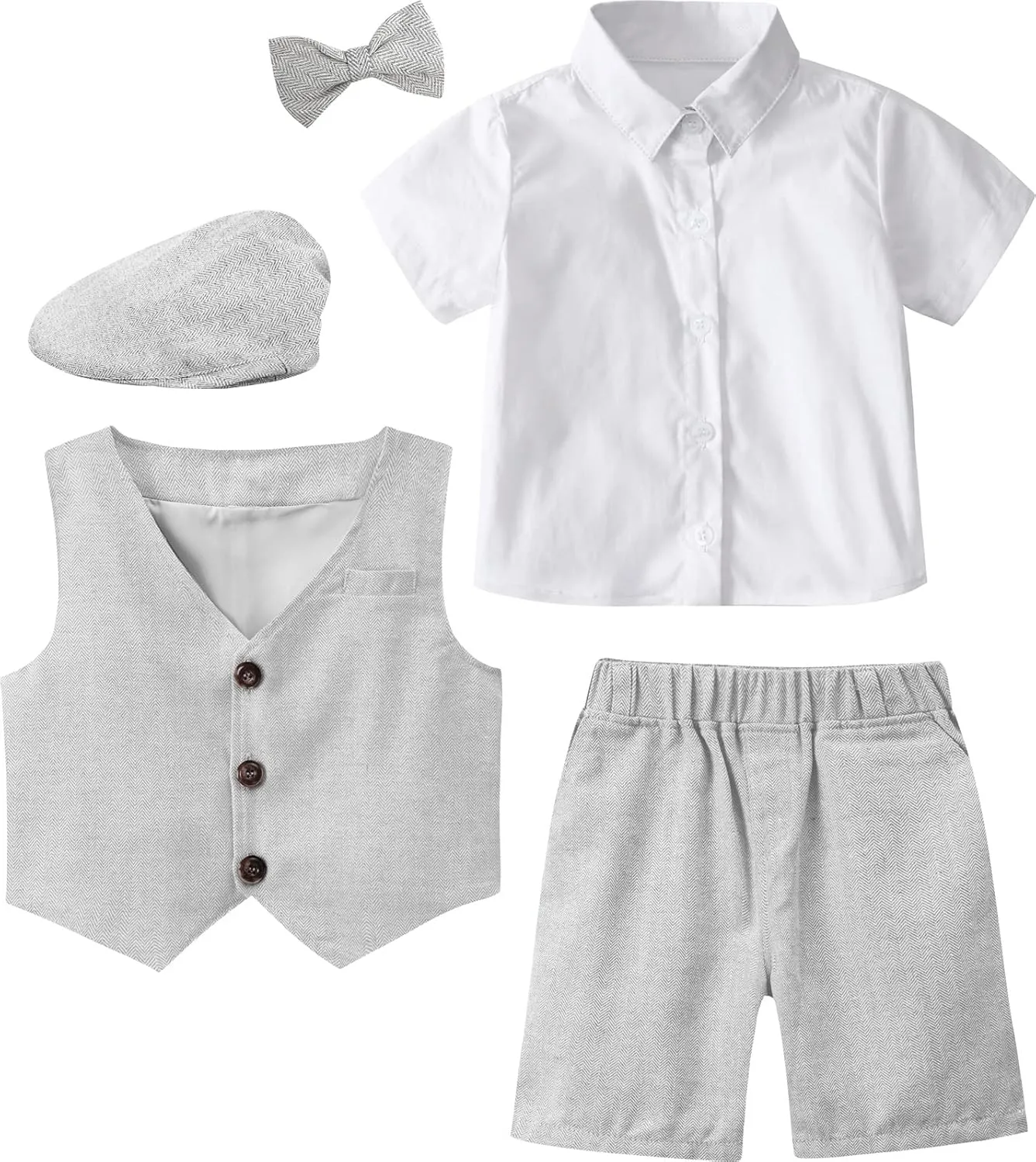 A&J DESIGN 5pcs Baby & Toddler Suit, 12 Months - 6 Years, Shirt & Shorts & Vest & Bow Tie