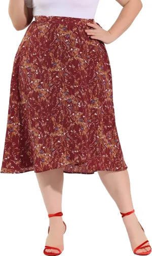 Agnes Orinda Women's Plus Size Boho Floral Wrap Skirts a Line Midi Chic Ruffled Hem High Waisted Skirt