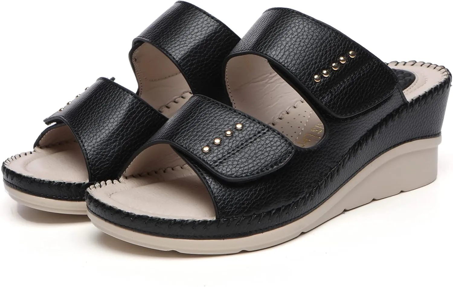 Alexis Leroy Women’s Comfortable Open Toe Crisscross Straps Slip on Wedge Sandals