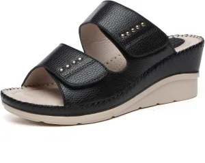 Alexis Leroy Women’s Comfortable Open Toe Crisscross Straps Slip on Wedge Sandals