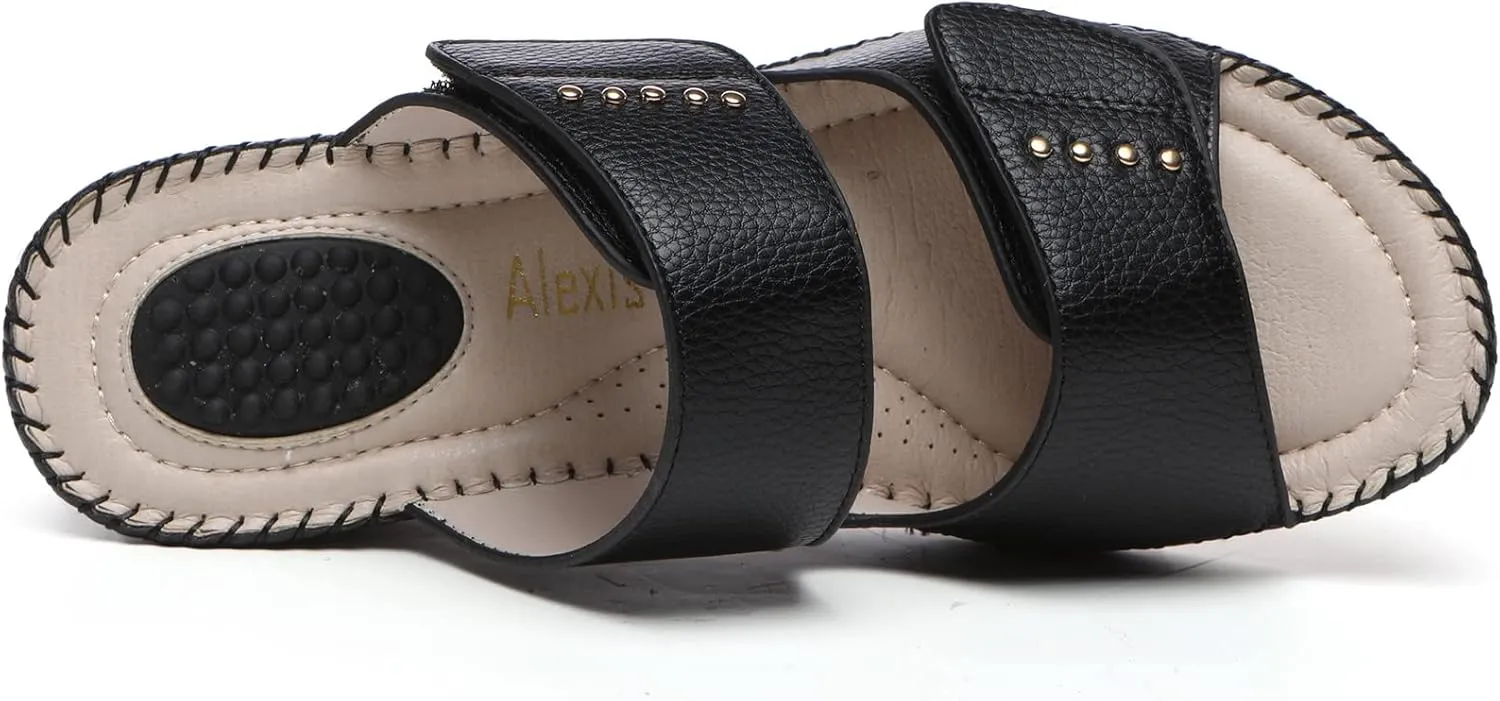 Alexis Leroy Women’s Comfortable Open Toe Crisscross Straps Slip on Wedge Sandals