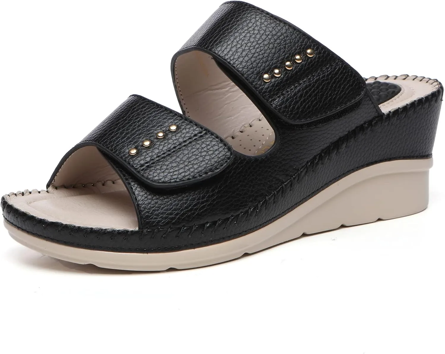 Alexis Leroy Women’s Comfortable Open Toe Crisscross Straps Slip on Wedge Sandals