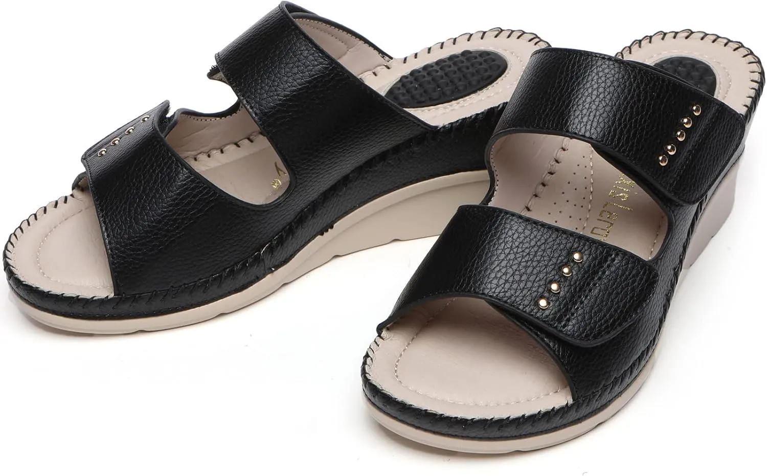 Alexis Leroy Women’s Comfortable Open Toe Crisscross Straps Slip on Wedge Sandals
