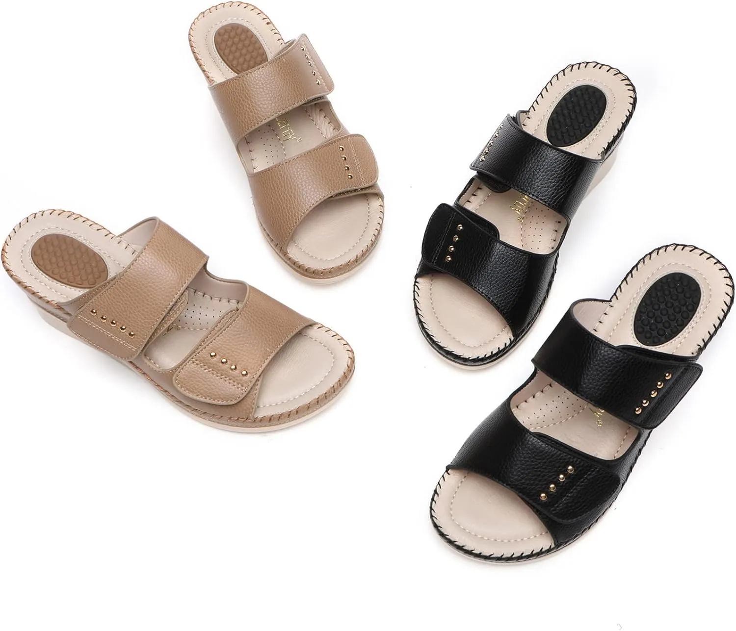 Alexis Leroy Women’s Comfortable Open Toe Crisscross Straps Slip on Wedge Sandals