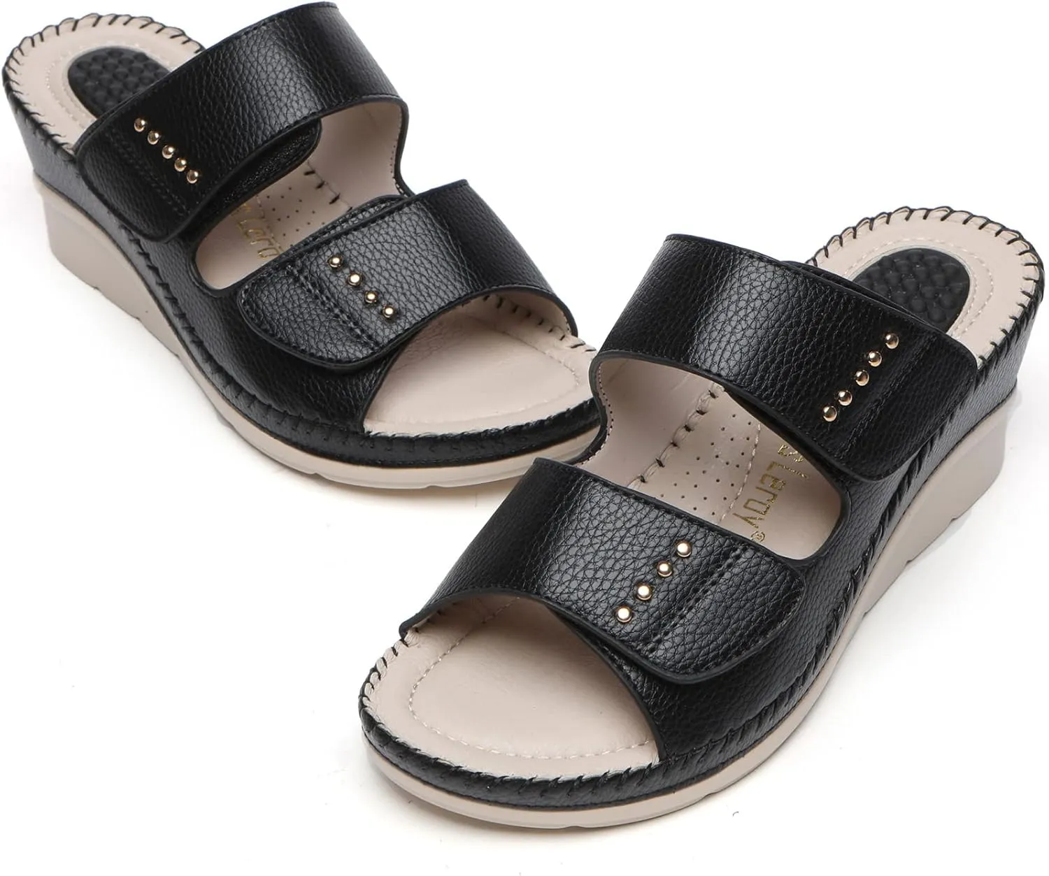 Alexis Leroy Women’s Comfortable Open Toe Crisscross Straps Slip on Wedge Sandals