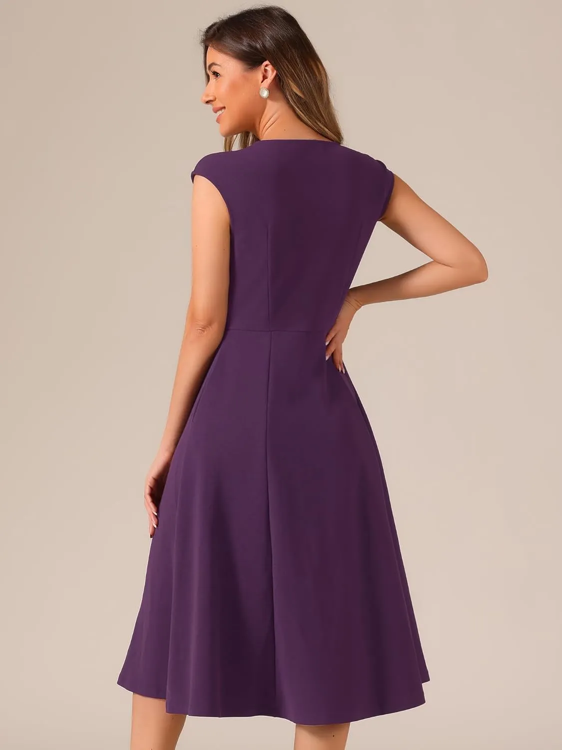Allegra K Wear to Work Office Dress for Women's 2025 Cap Sleeve with Pockets A-Line Dress