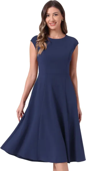 Allegra K Wear to Work Office Dress for Women's 2025 Cap Sleeve with Pockets A-Line Dress
