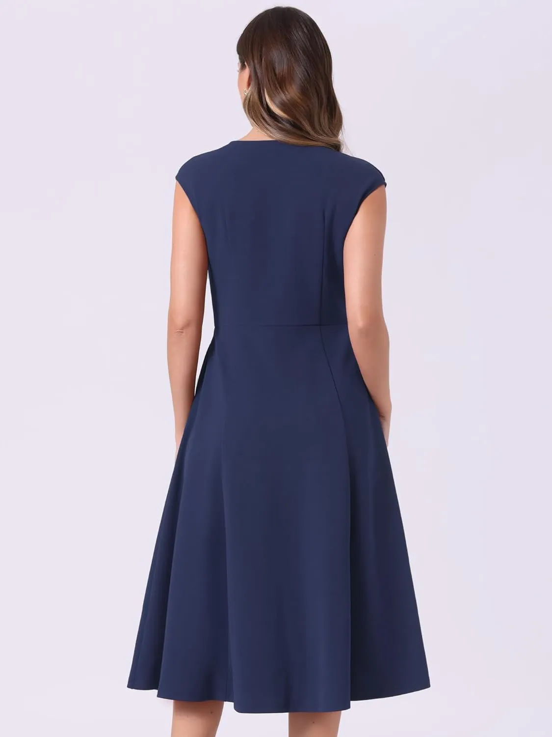 Allegra K Wear to Work Office Dress for Women's 2025 Cap Sleeve with Pockets A-Line Dress