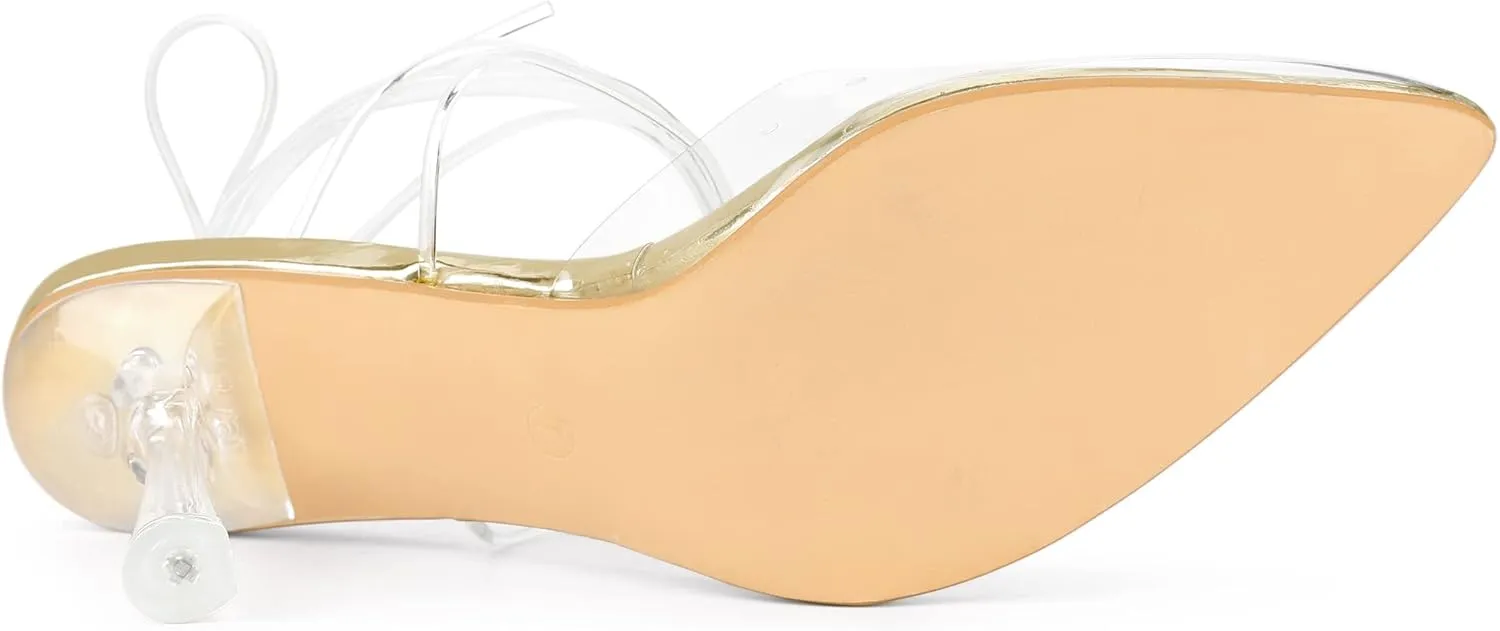 Allegra K Women's Clear Heels Lace Up Strappy Stiletto Transparent Heel Sandals