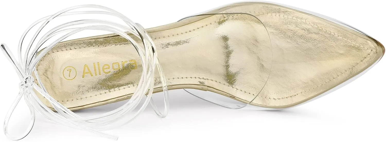 Allegra K Women's Clear Heels Lace Up Strappy Stiletto Transparent Heel Sandals
