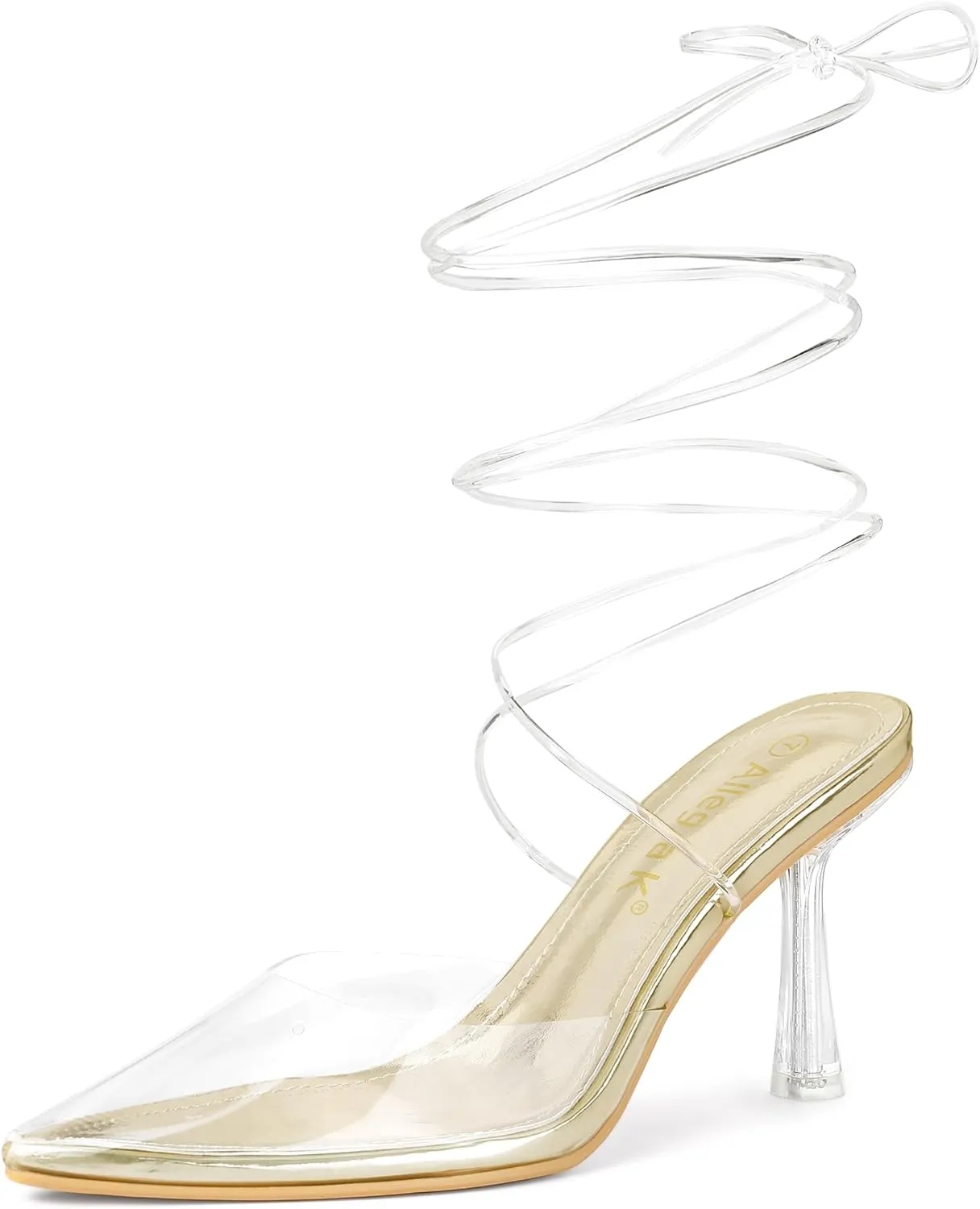 Allegra K Women's Clear Heels Lace Up Strappy Stiletto Transparent Heel Sandals
