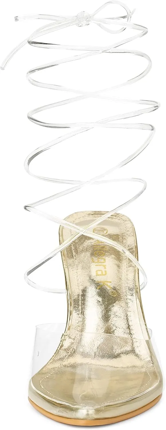 Allegra K Women's Clear Heels Lace Up Strappy Stiletto Transparent Heel Sandals