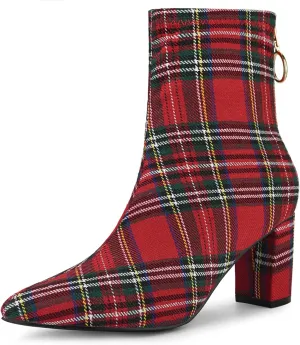 Allegra K Women's Pointed Toe Zipper Chunky Heels Ankle Boots