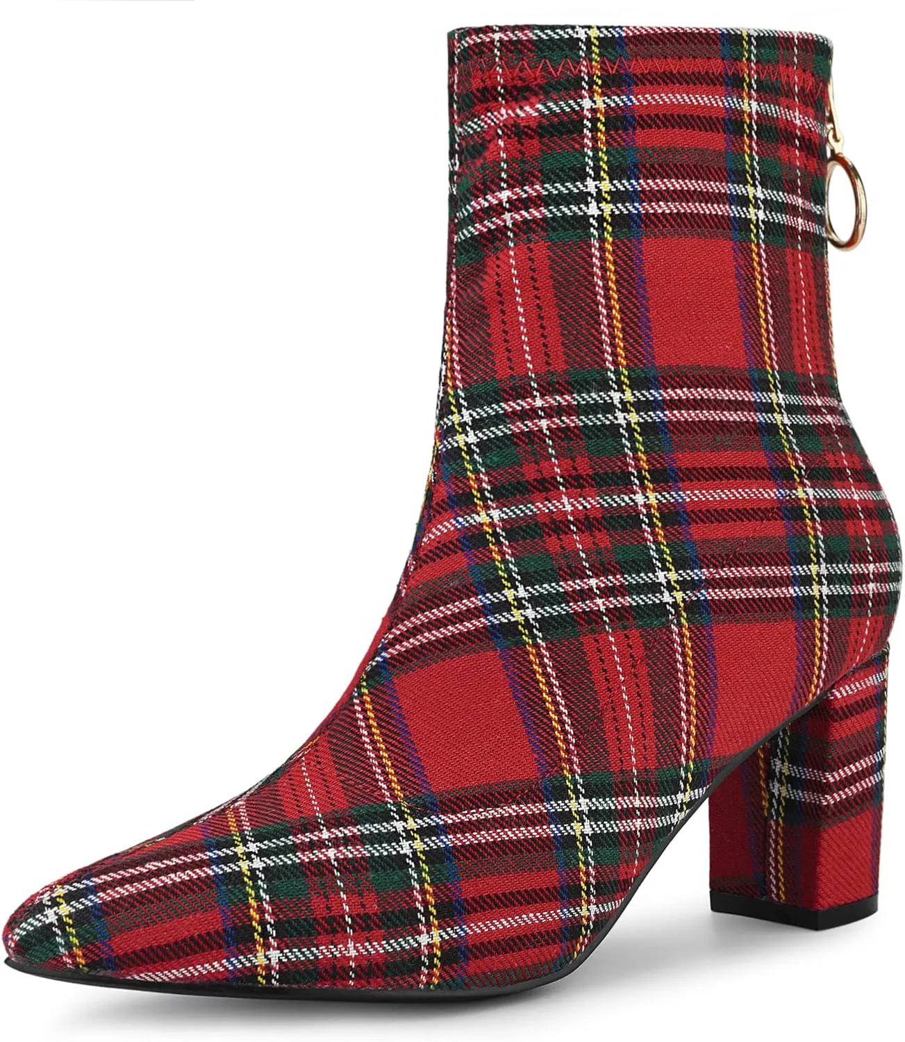 Allegra K Women's Pointed Toe Zipper Chunky Heels Ankle Boots