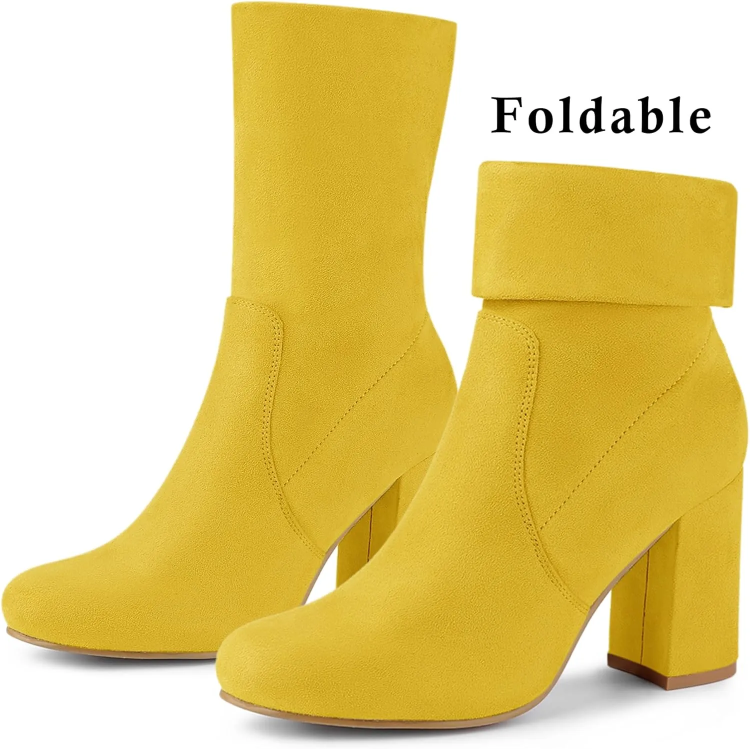 Allegra K Women's Stretch Round Toe Block Heel Sock Ankle Boots