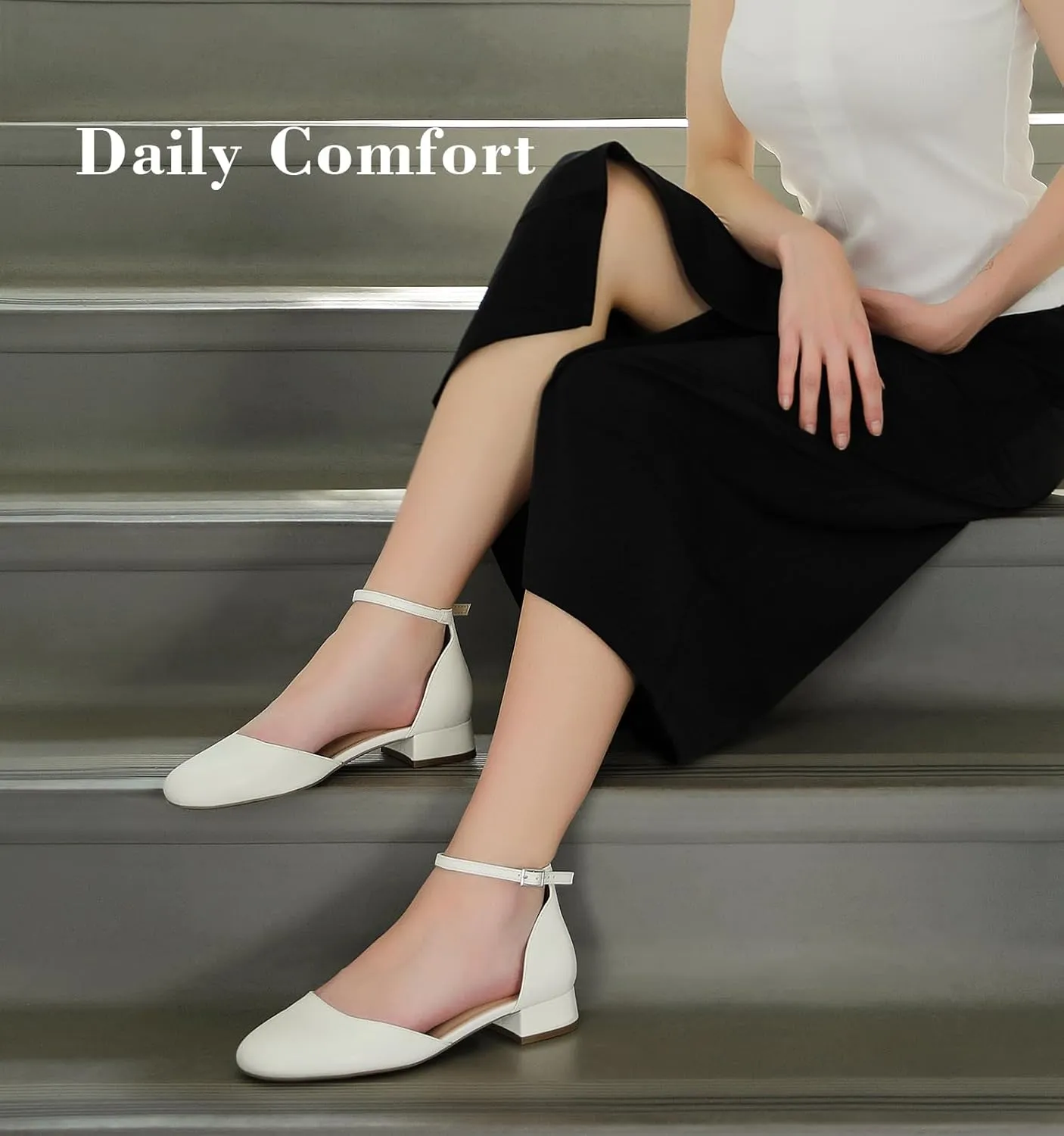 Ankis Closed Toe Heels for Women, Black Nude White Gold Silver 1 Inch Women's Flats Low Block Heel Women Dress Shoes Womens Pumps Work Shoes with Ankle Strap for Spring Fall