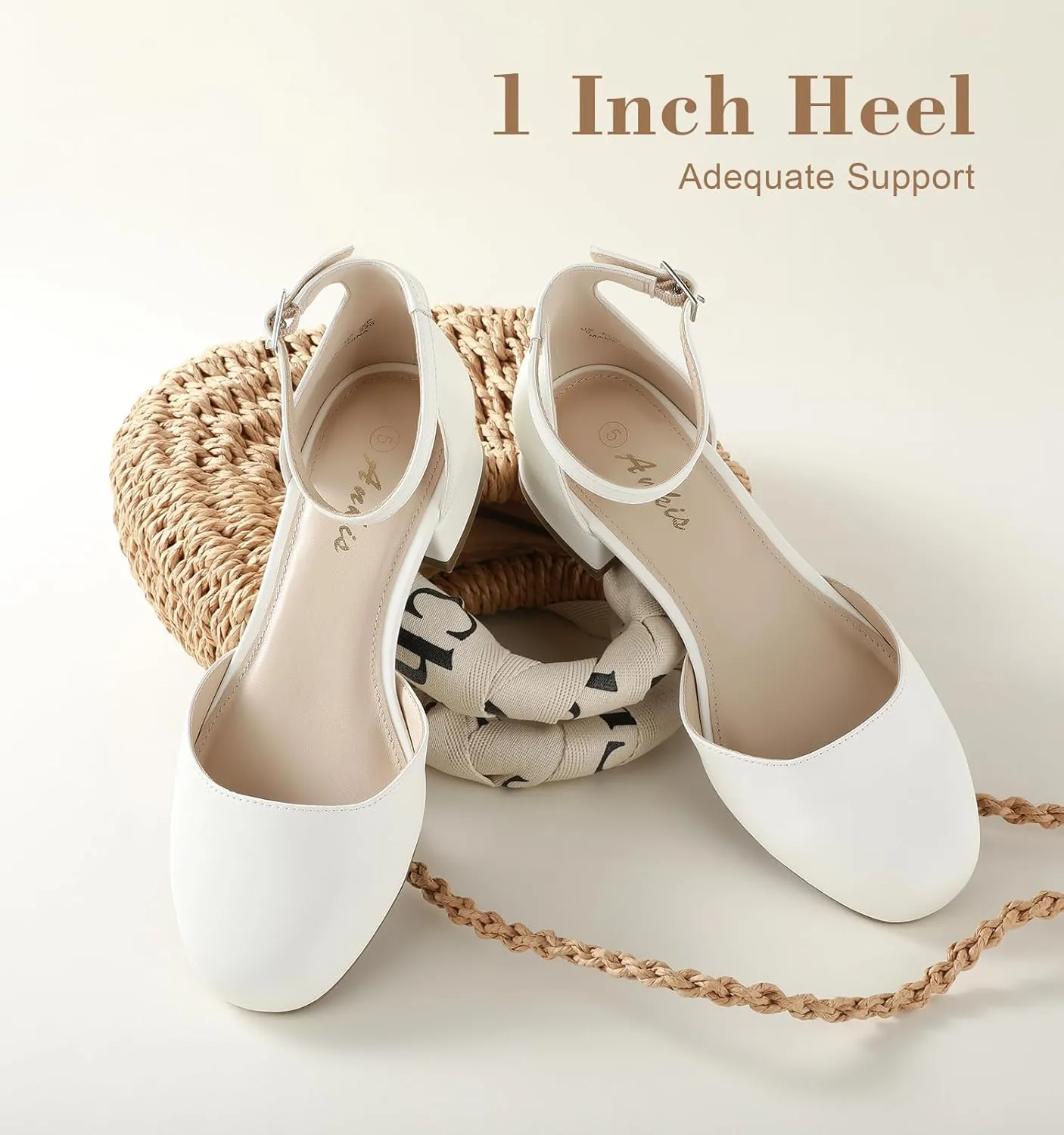 Ankis Closed Toe Heels for Women, Black Nude White Gold Silver 1 Inch Women's Flats Low Block Heel Women Dress Shoes Womens Pumps Work Shoes with Ankle Strap for Spring Fall