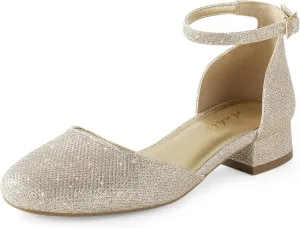Ankis Closed Toe Heels for Women, Black Nude White Gold Silver 1 Inch Women's Flats Low Block Heel Women Dress Shoes Womens Pumps Work Shoes with Ankle Strap for Spring Fall