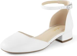 Ankis Closed Toe Heels for Women, Black Nude White Gold Silver 1 Inch Women's Flats Low Block Heel Women Dress Shoes Womens Pumps Work Shoes with Ankle Strap for Spring Fall