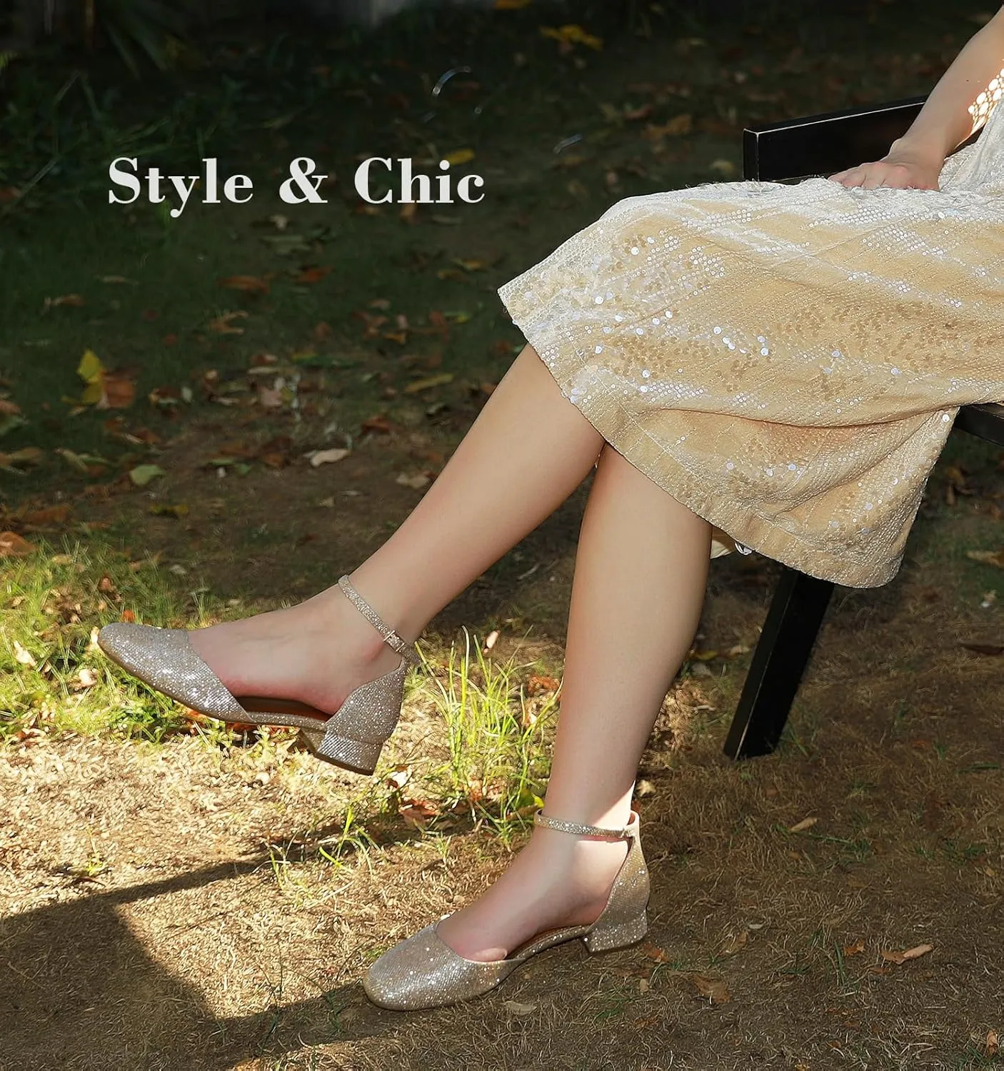 Ankis Closed Toe Heels for Women, Black Nude White Gold Silver 1 Inch Women's Flats Low Block Heel Women Dress Shoes Womens Pumps Work Shoes with Ankle Strap for Spring Fall