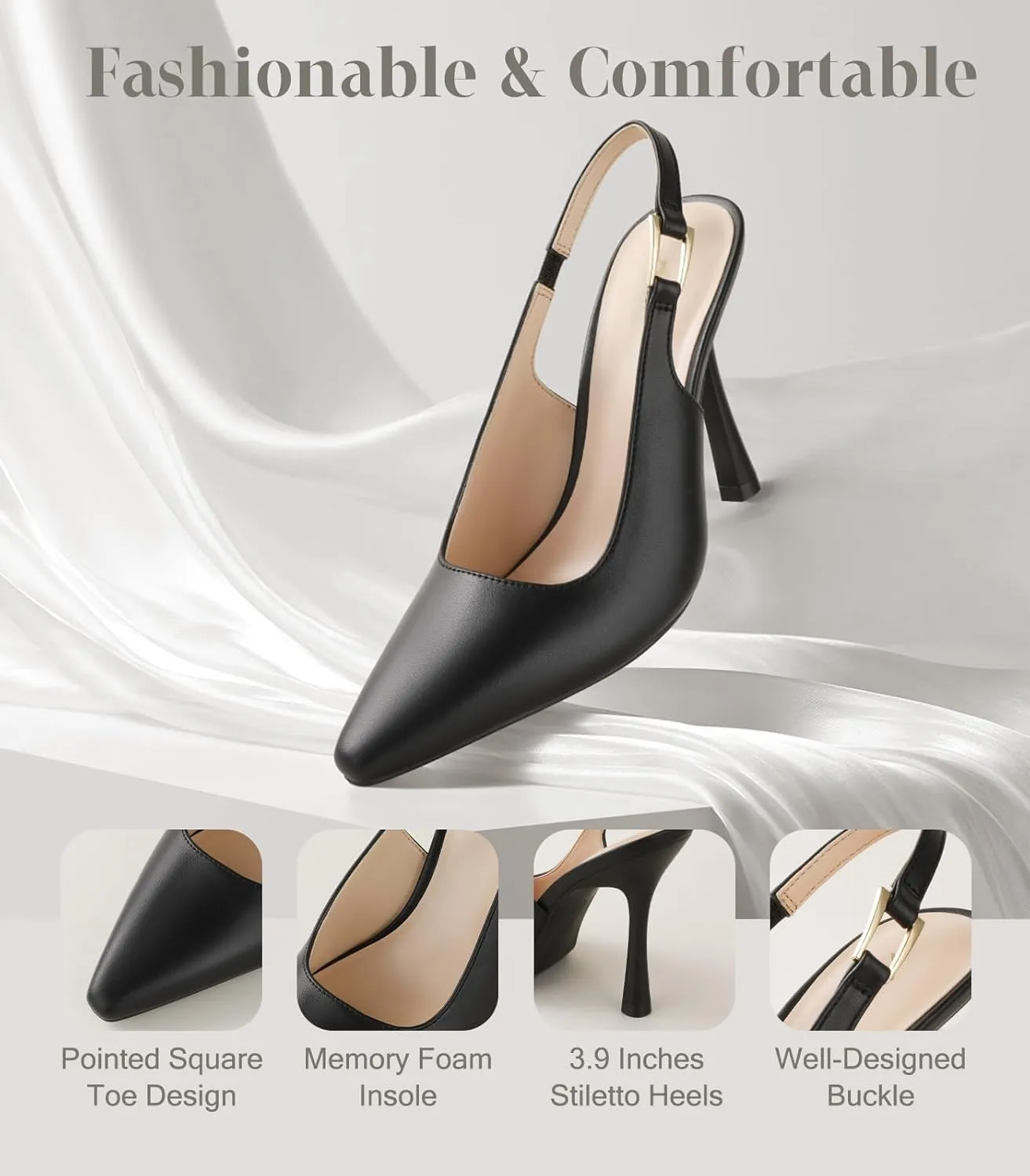 Ankis Slingback Heels for Women 3.9in Kitten Heels Closed Pointed Toe High Heel Wedding Party Dress Shoes Women's Pumps