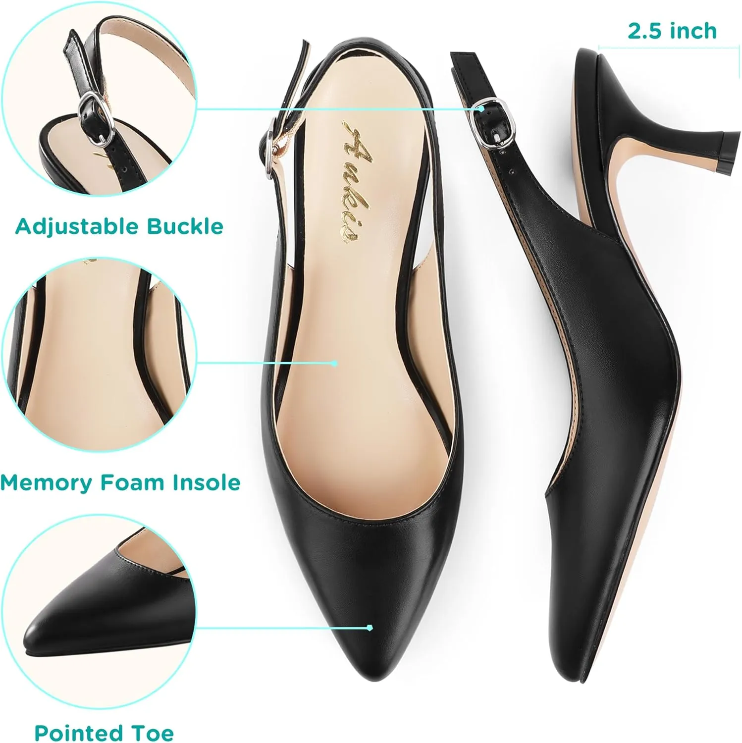 Ankis Slingback Heels for Women Closed Toe Women's Pumps Kitten Heel Wedding Party Casual Dress Shoes