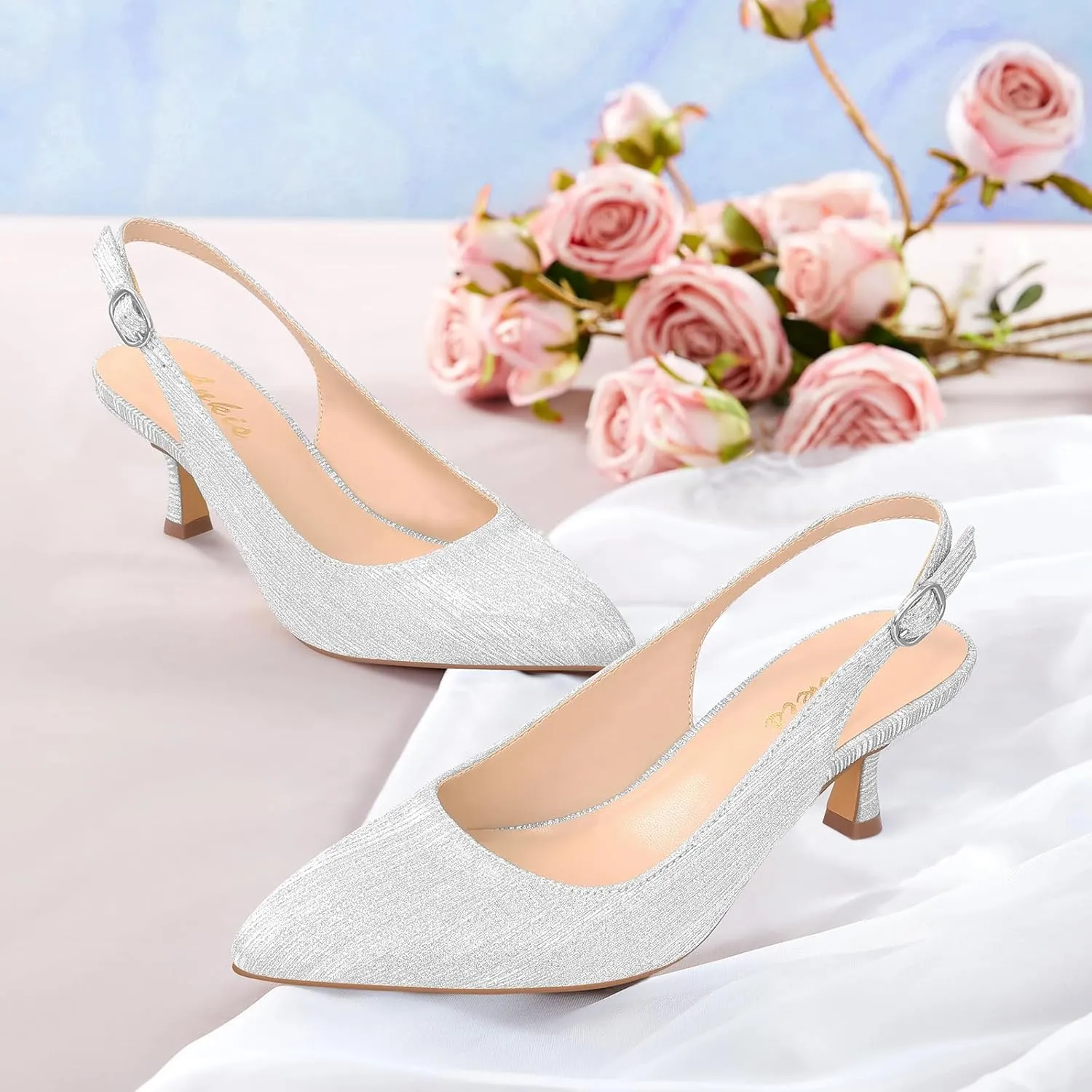 Ankis Slingback Heels for Women Closed Toe Women's Pumps Kitten Heel Wedding Party Casual Dress Shoes