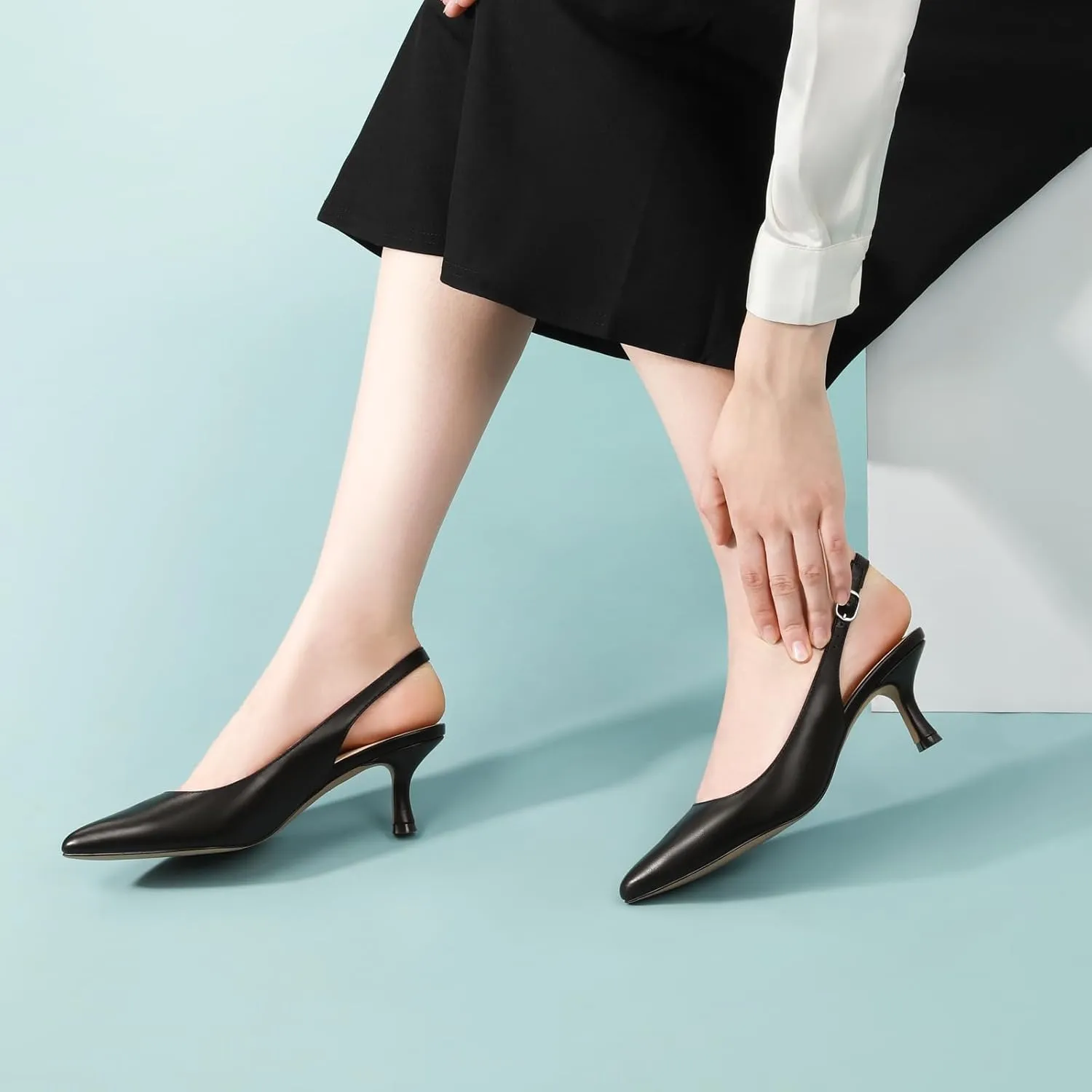 Ankis Slingback Heels for Women Closed Toe Women's Pumps Kitten Heel Wedding Party Casual Dress Shoes