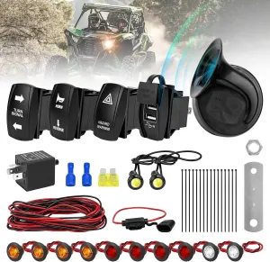 ATV UTV Turn Signal Kit, Universal Street Legal Turn Signal with Toggle Switch & 110DB Horn, 2 Ports USB Flasher Relay for Polaris, Can-Am, Kawasaki, Arctic Cat, Pioneer Golf Cart Dune Buggy