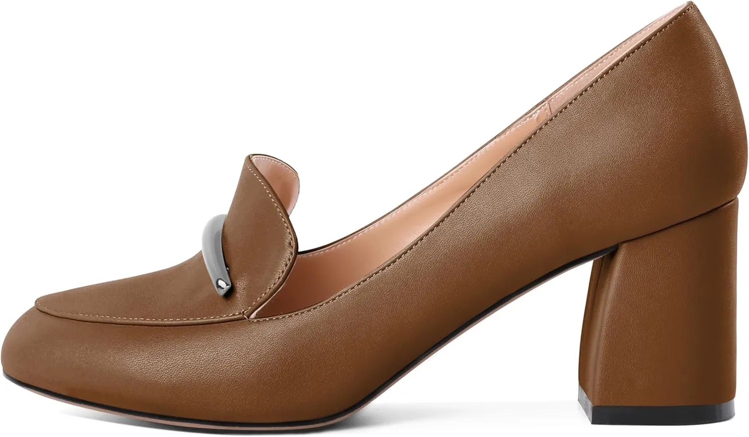 AUMOTED Heeled Loafers for Women Block Heel Loafers Comfortable Round Toe Chunky Pumps Women Work Low Heels Office Shoes 2.5 Inch