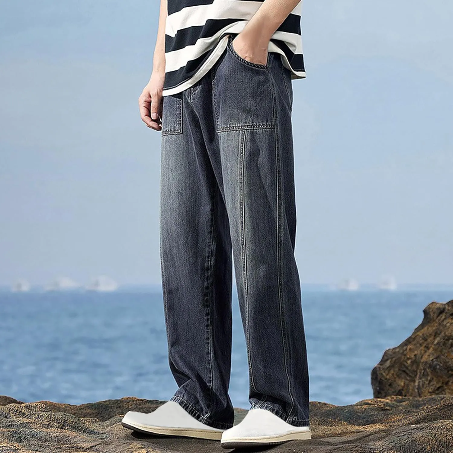 Baggy Jeans for Men Relaxed Fit Wide Leg Denim Pants Hip Pop Skater Streetwear Jeans Loose Straight Leg Jeans