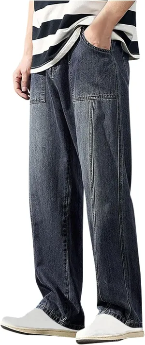 Baggy Jeans for Men Relaxed Fit Wide Leg Denim Pants Hip Pop Skater Streetwear Jeans Loose Straight Leg Jeans