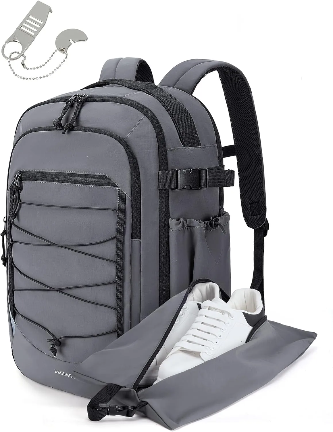 BAGSMART Carry On Travel Backpack, 17.3 Inch Large Travel backpack Carry On Flight Approved, Personal Item Backpack Travel Bag With Shoe Bag, 30L Water Resistant Casual Daypack, Grey