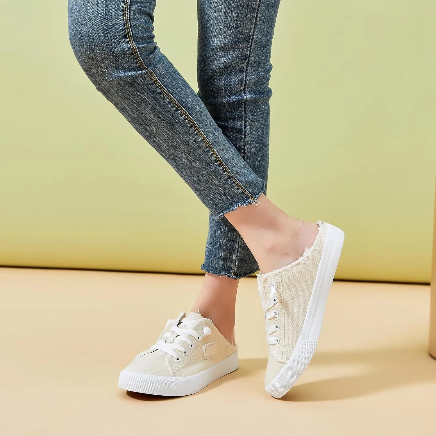 BENPAO Women's Slip on Sneakers Canvas Slip ons Shoes Fashion Comfortable Mules Womens Non Slip Loafers Casual Backless Shoes
