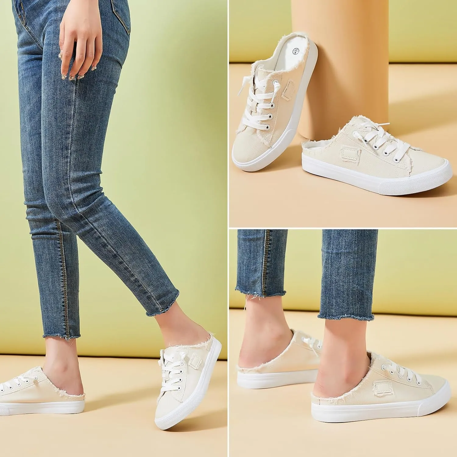 BENPAO Women's Slip on Sneakers Canvas Slip ons Shoes Fashion Comfortable Mules Womens Non Slip Loafers Casual Backless Shoes