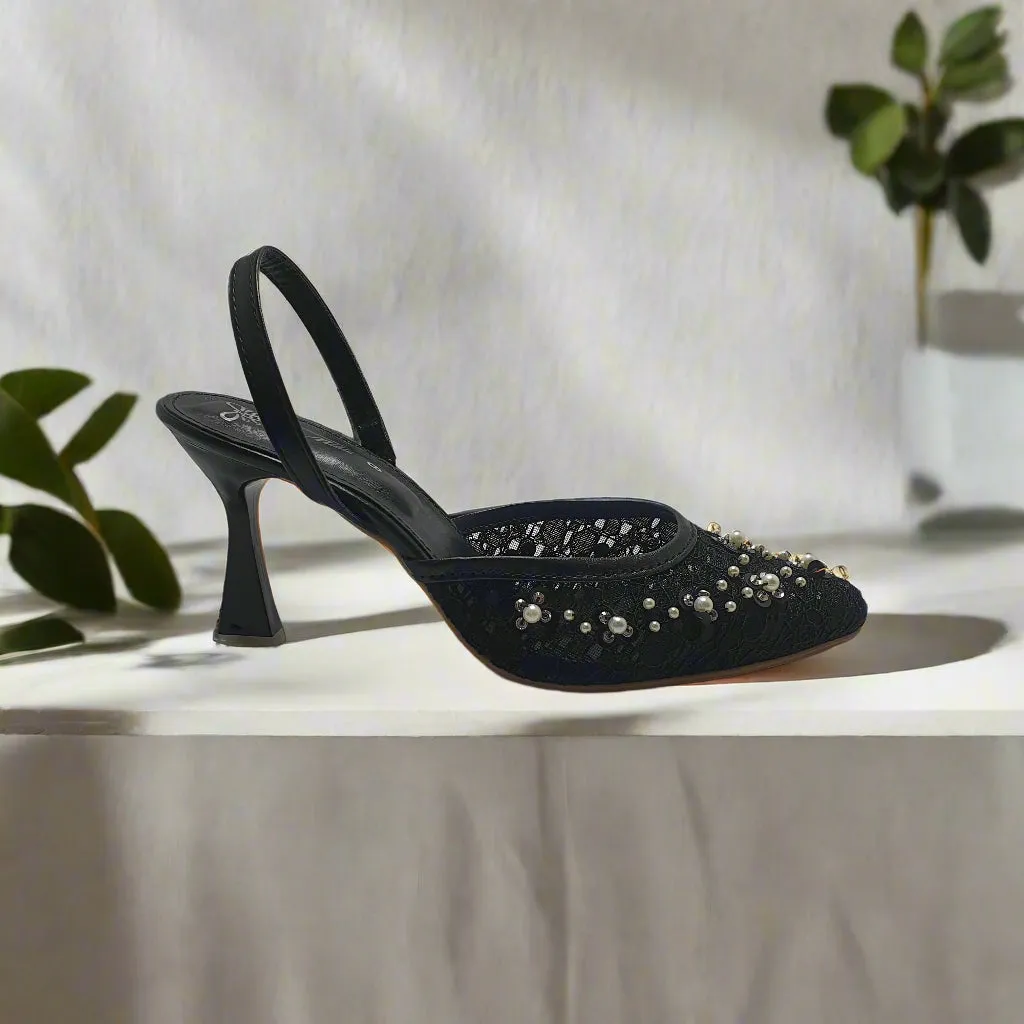 Black Fancy Heel Sandal For Women